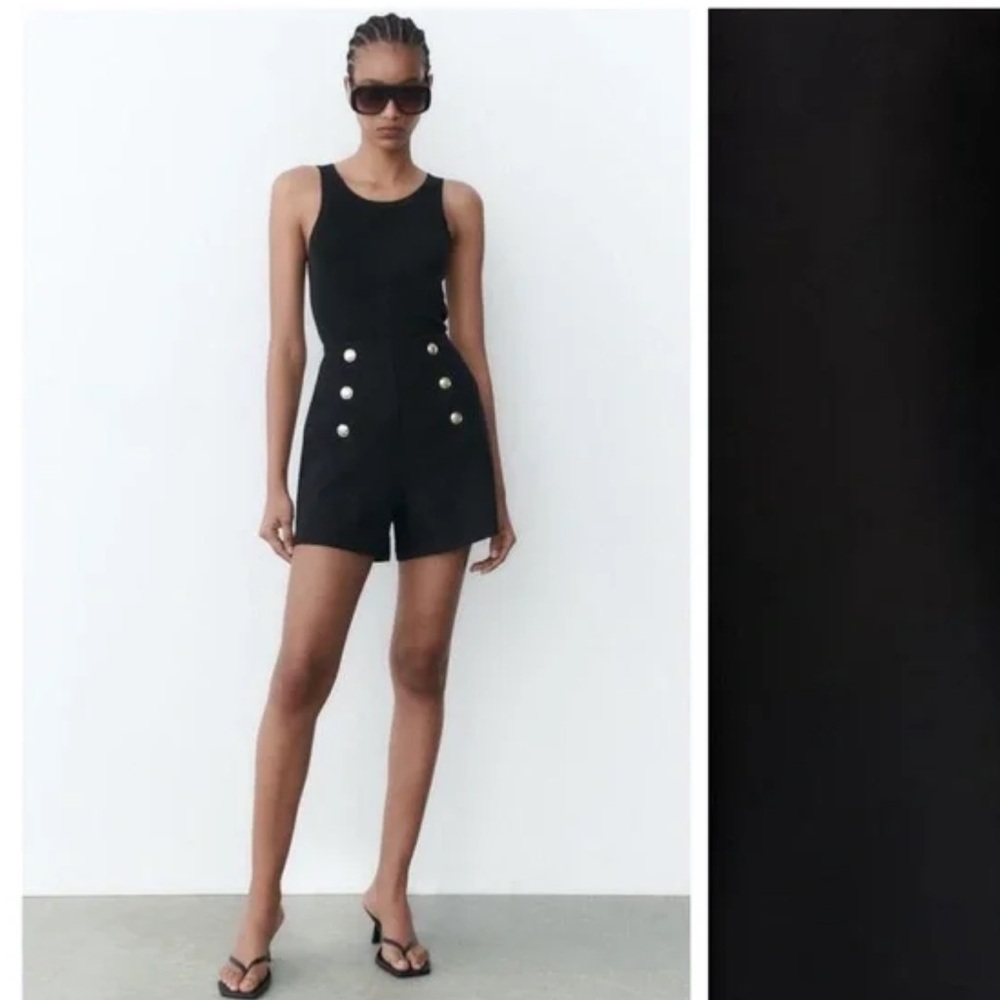Zara Black High Waist Shorts with Button Accents